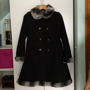 Black Faux Fur Button Up Long Coat